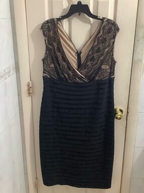 Signature Lana Black and Beige Sheer Lace Midi Dress Size 14W